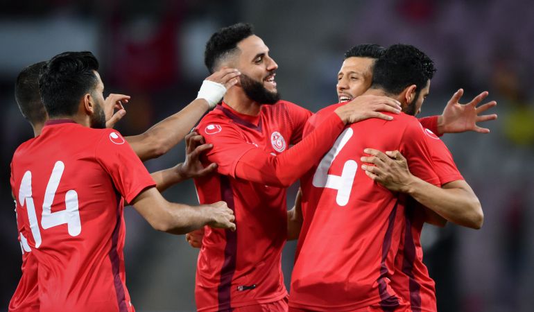 La selección de Túnez celebra un gol. La selección de Túnez celebra un gol.
