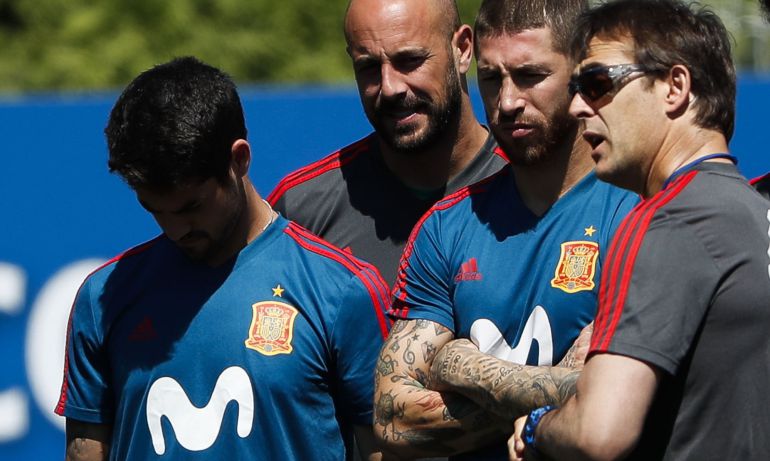 Julen Lopetegui, en uno de sus últimos entrenamientos con la selección española. Julen Lopetegui, en uno de sus últimos entrenamientos con la selección española.