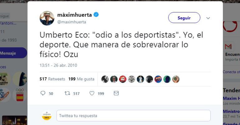 Uno de los polémicos tuits del exministro de Cultura. Uno de los polémicos tuits del exministro de Cultura.