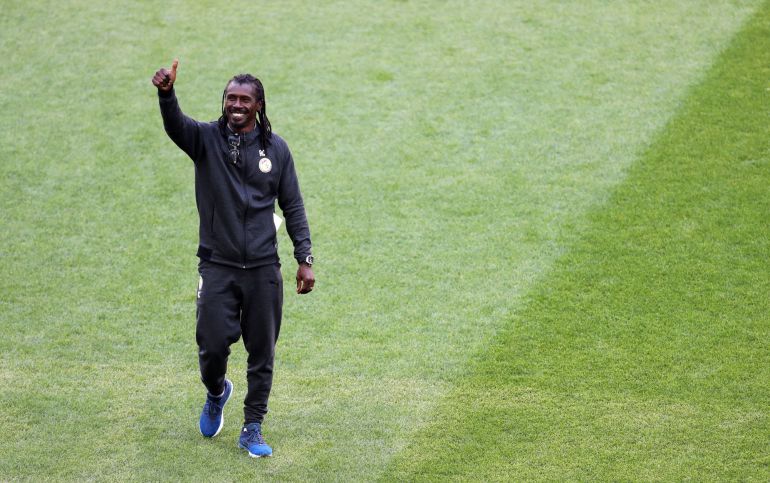 Aliou Cissé durante un entrenamiento este lunes
