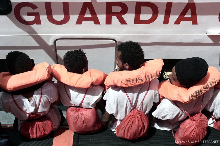 Migrantes a bordo del barco 'Aquarius'. Migrantes a bordo del barco 'Aquarius'.