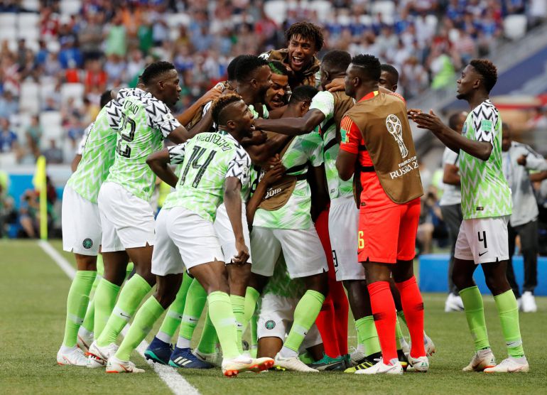 Nigeria celebra el gol de Musa Nigeria celebra el gol de Musa