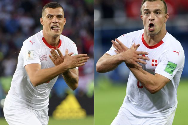 Las celebraciones de Granit Xhaka y Xherdan Shaqiri. Las celebraciones de Granit Xhaka y Xherdan Shaqiri.