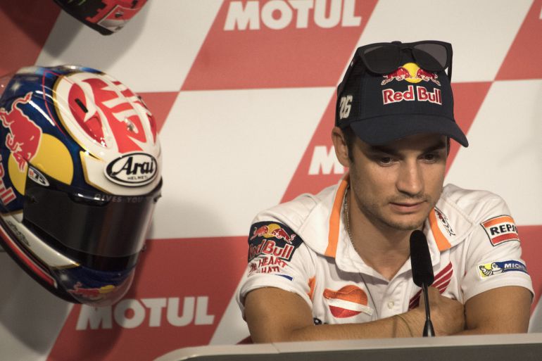 El piloto, Dani Pedrosa, durante una rueda de prensa, el pasado jueves El piloto, Dani Pedrosa, durante una rueda de prensa, el pasado jueves