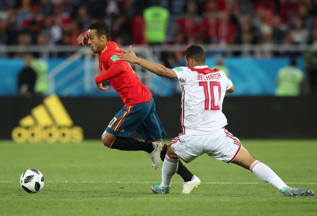 Thiago, en una acción del partido contra Marruecos Thiago, en una acción del partido contra Marruecos