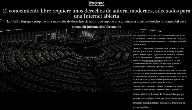 Wikipedia protesta por la nueva directiva. Wikipedia protesta por la nueva directiva.
