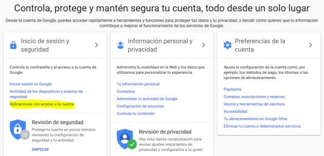 Escoge la opción 'Aplicaciones con acceso a la cuenta'. Escoge la opción 'Aplicaciones con acceso a la cuenta'.