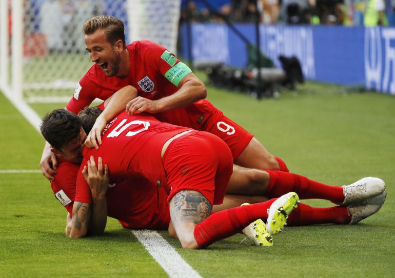 Los jugadores ingleses celebran el gol de Maguire Los jugadores ingleses celebran el gol de Maguire
