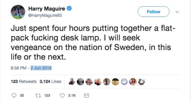 Harry Maguire quedó muy dolido con la nación sueca después de tener que montar una lámpara de Ikea Harry Maguire quedó muy dolido con la nación sueca después de tener que montar una lámpara de Ikea
