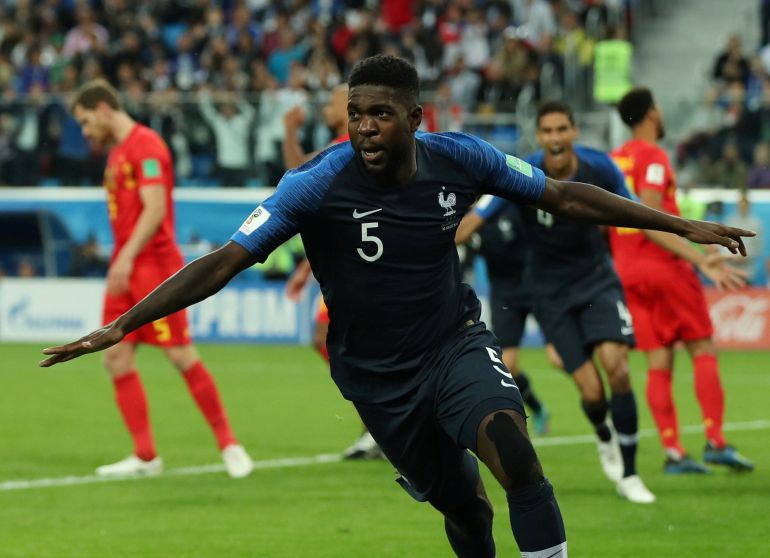 Samuel Umtiti celebra el gol que mete a Francia en la final del Mundial. Samuel Umtiti celebra el gol que mete a Francia en la final del Mundial.