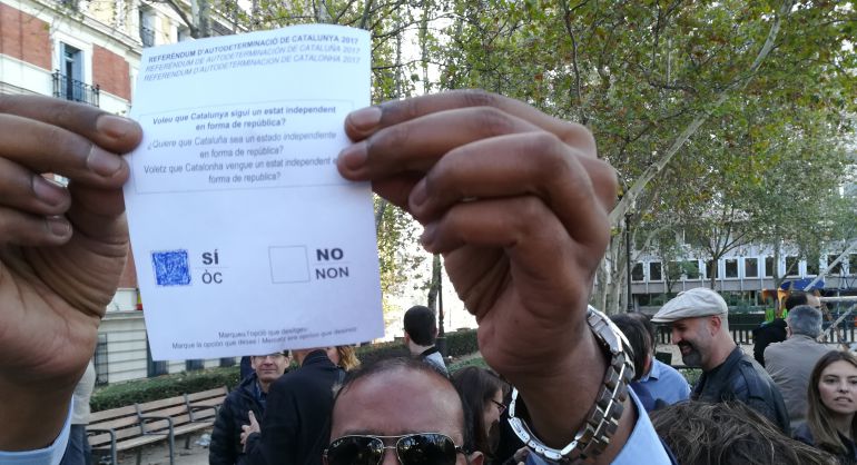Manifestante a favor de los imputados en la Audiencia en octubre de 2017 Manifestante a favor de los imputados en la Audiencia en octubre de 2017