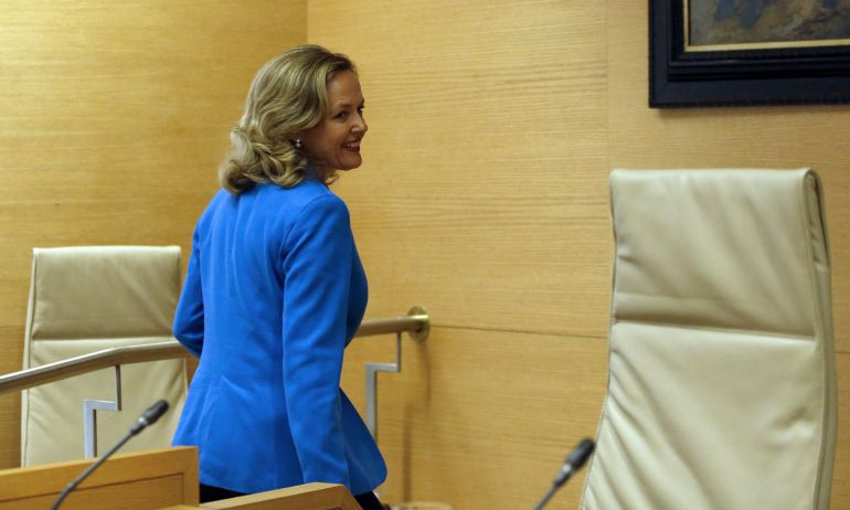 La ministra de Economía y Empresa, Nadia Calviño, durante una comparecencia en el Congreso La ministra de Economía y Empresa, Nadia Calviño, durante una comparecencia en el Congreso