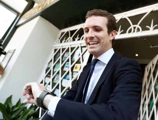 Pablo Casado a su llegada al almuerzo. Pablo Casado a su llegada al almuerzo.