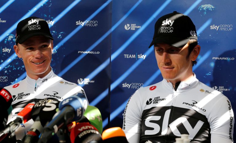 Froome y Thomas, durante una rueda de prensa dada en el segundo día de descanso Froome y Thomas, durante una rueda de prensa dada en el segundo día de descanso