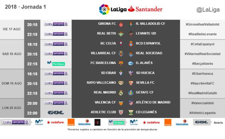 Imagen corrrespondiente a los horarios de la primera jornada de Liga. Imagen corrrespondiente a los horarios de la primera jornada de Liga.