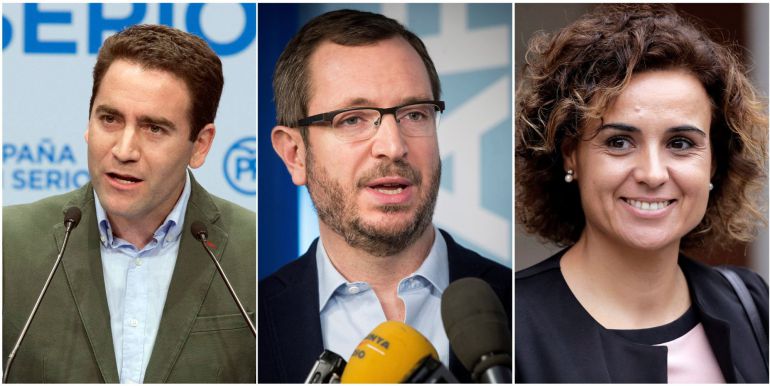 De izquierda a derecha: Teodoro García Egea, jefe de la campaña de Pablo Casado en las primarias de los populares, que será el nuevo secretario general del PP ; el exalcalde de Vitoria y hasta ahora vicesecretario de Acción SectorIal del PP, Javier Maroto, nuevo secretario de Organización del partido y la exministra de Sanidad Dolors Montserrat que será la nueva portavoz del PP en el Congreso De izquierda a derecha: Teodoro García Egea, jefe de la campaña de Pablo Casado en las primarias de los populares, que será el nuevo secretario general del PP ; el exalcalde de Vitoria y hasta ahora vicesecretario de Acción SectorIal del PP, Javier Maroto, nuevo secretario de Organización del partido y la exministra de Sanidad Dolors Montserrat que será la nueva portavoz del PP en el Congreso