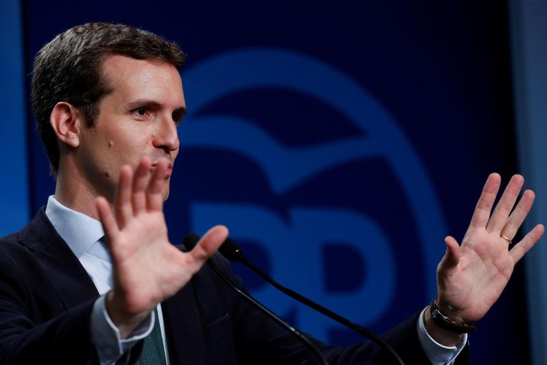 El presidente del PP y diputado por Ávila, Pablo Casado, durante su comparecencia en la sede del partido El presidente del PP y diputado por Ávila, Pablo Casado, durante su comparecencia en la sede del partido