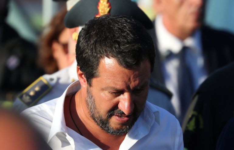 Matteo Salvini en junto al viaducto de Morandi, en Génova. Matteo Salvini en junto al viaducto de Morandi, en Génova.