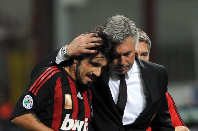 Ancelotti y Gattuso en 2008 tras un partido de Serie A Ancelotti y Gattuso en 2008 tras un partido de Serie A