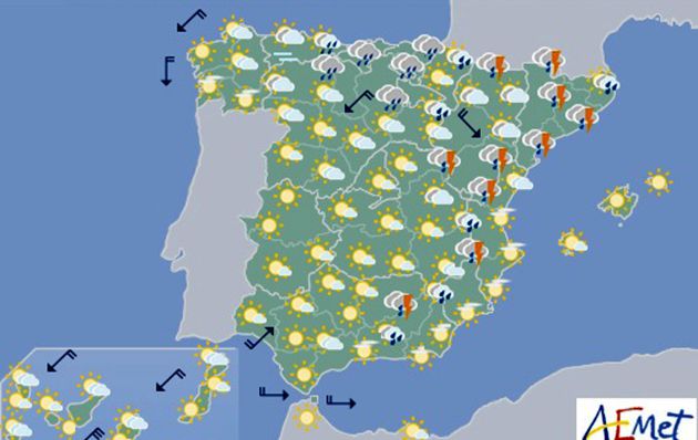 Mapa de AEMET válido para el miércoles 29 por la tarde. Mapa de AEMET válido para el miércoles 29 por la tarde.