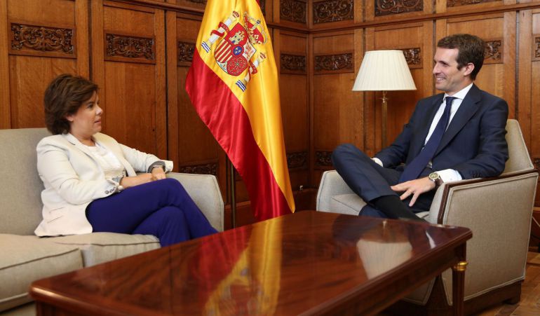 El presidente del Partido Popular Pablo Casado, y la exvicepresidenta del gobierno Soraya Sáez de Santamaría El presidente del Partido Popular Pablo Casado, y la exvicepresidenta del gobierno Soraya Sáez de Santamaría