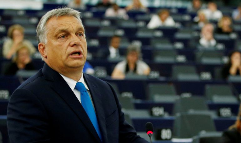El primer mnistro de Hungría, Viktor Orbán, en la Eurocámara. El primer mnistro de Hungría, Viktor Orbán, en la Eurocámara.