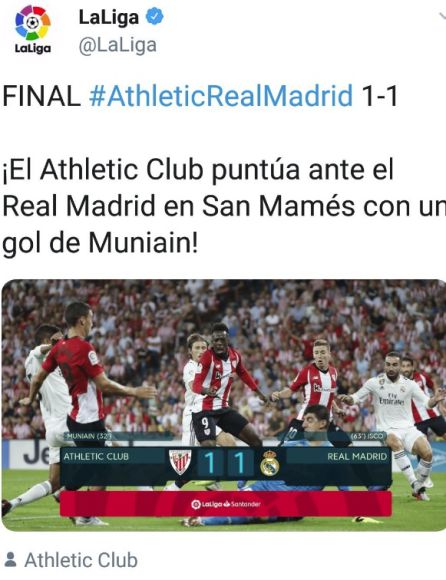 Tuit de LaLiga tras el partido Tuit de LaLiga tras el partido