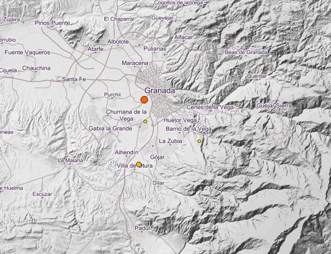 Mapa de los últimos terremotos en Granada Mapa de los últimos terremotos en Granada
