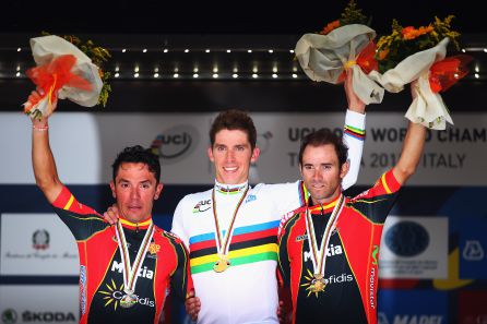 'Purito' y Valverde en el pódium del Mundial 2013 juntos con el ganador Rui Costa 'Purito' y Valverde en el pódium del Mundial 2013 juntos con el ganador Rui Costa