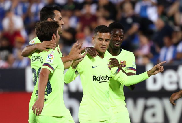 El Barça celebra el gol de Coutinho en Butarque El Barça celebra el gol de Coutinho en Butarque