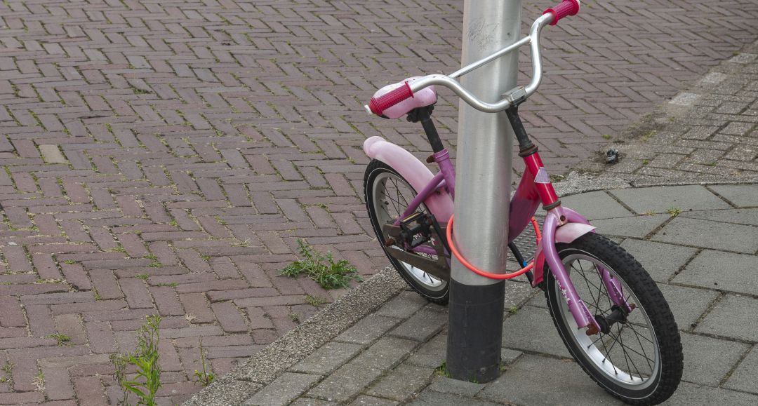 El niño se encontró una sorpresa al volver a su bicicleta. El niño se encontró una sorpresa al volver a su bicicleta.