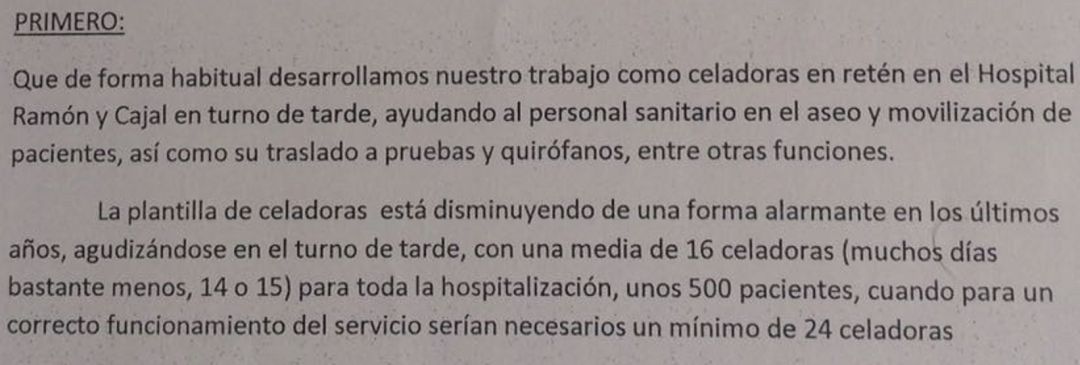 Los celadores del Hospital Ramón y Cajal llevan al hospital a los tribunales Los celadores del Hospital Ramón y Cajal llevan al hospital a los tribunales