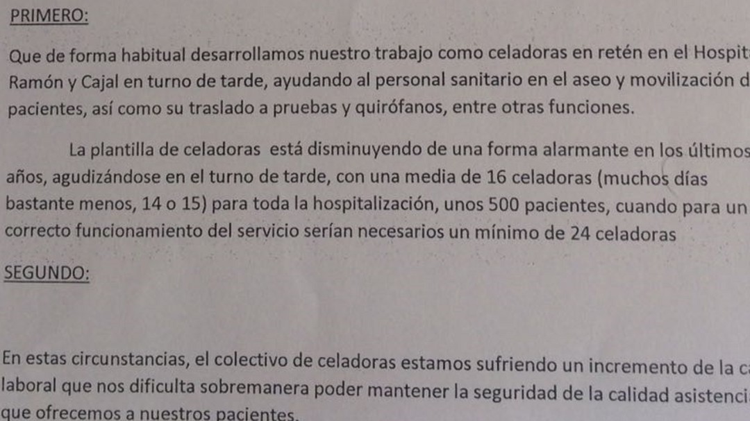 Los celadores del Hospital Ramón y Cajal llevan al hospital a los tribunales
