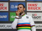 Cycling - UCI Road Cycling World Championships - Innsbruck-Tirol, Austria - September 30, 2018 Spain's Alejandro Valverde celebrates with his medal on the podium after winning the Men's Elite Road Race REUTERS/Heinz-Peter Bader