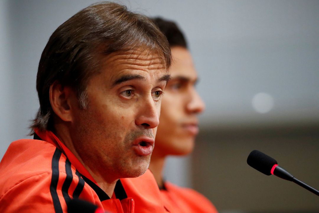 Julen Lopetegui durante la rueda de prensa antes del partido contra el CSKA de Moscú. Julen Lopetegui durante la rueda de prensa antes del partido contra el CSKA de Moscú.