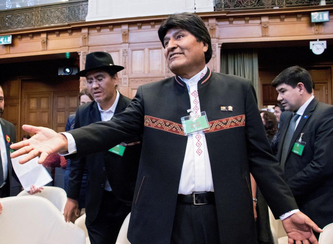 El presidente de Bolivia, Evo Morales, hoy en la sede de la Corte Internacional de Justicia El presidente de Bolivia, Evo Morales, hoy en la sede de la Corte Internacional de Justicia