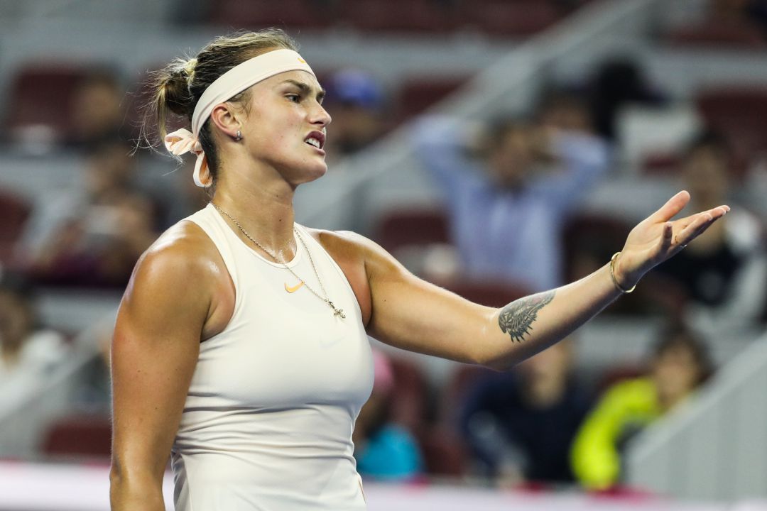 Sabalenka durante el partido contra Wang. Sabalenka durante el partido contra Wang.