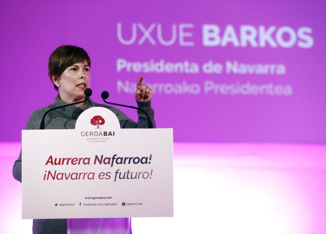La presidenta del Gobierno de Navarra y dirigente de Geroa Bai, Uxue Barkos, durante su intervención en un acto político donde dicha formación política ha presentado públicamente a sus candidatas a la presidencia del Gobierno de Navarra y la alcaldía de Pamplona en 2019. Uxue Barkos, encabezara la lista a la presidencia del Gobierno Foral e Itziar Gomez a la alcaldía de Pamplona La presidenta del Gobierno de Navarra y dirigente de Geroa Bai, Uxue Barkos, durante su intervención en un acto político donde dicha formación política ha presentado públicamente a sus candidatas a la presidencia del Gobierno de Navarra y la alcaldía de Pamplona en 2019. Uxue Barkos, encabezara la lista a la presidencia del Gobierno Foral e Itziar Gomez a la alcaldía de Pamplona
