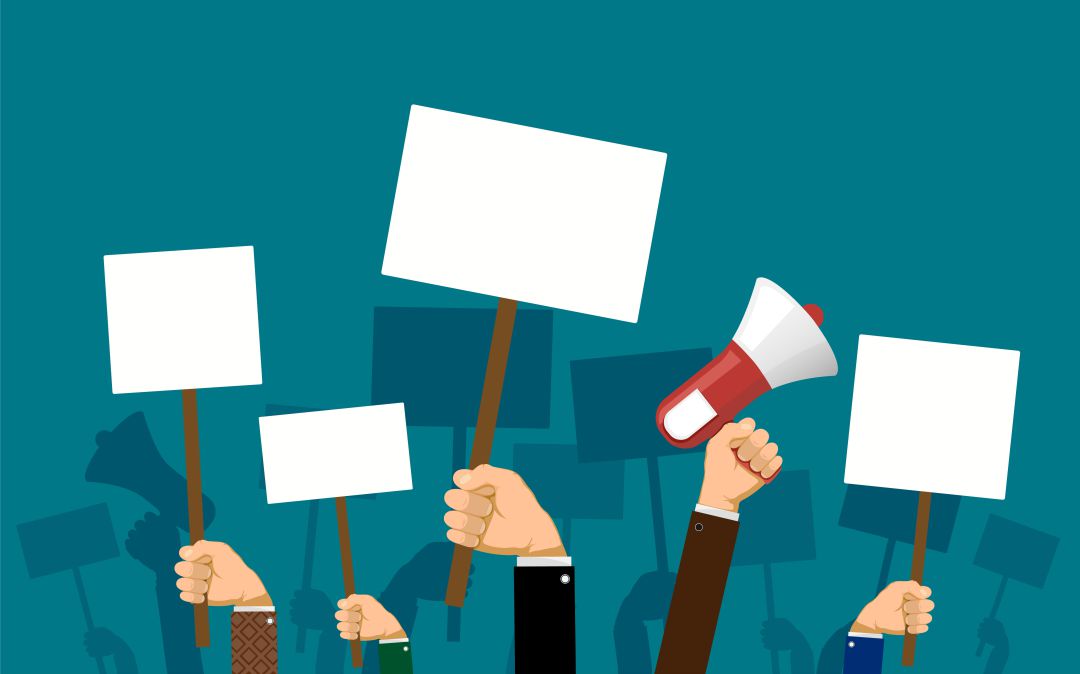 Viñeta de trabajadores en una manifestación Viñeta de trabajadores en una manifestación