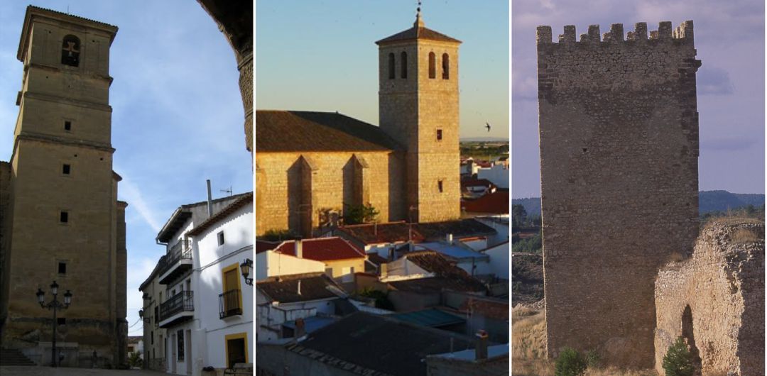 iglesia de Buendía, iglesia de El Provencio y torre del castillo de Víllora. iglesia de Buendía, iglesia de El Provencio y torre del castillo de Víllora.