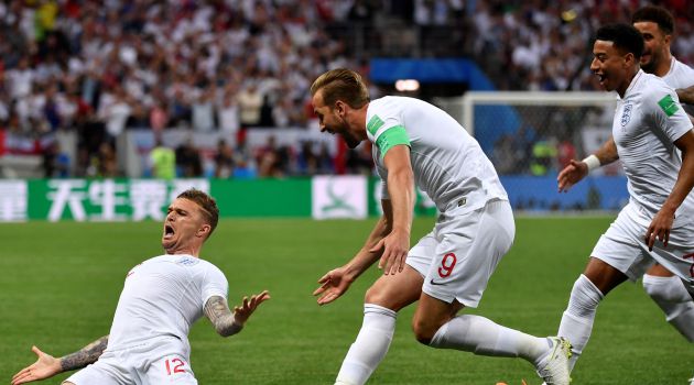 Kieran Trippier celebra el primer gol de la semifinal del Mundial Kieran Trippier celebra el primer gol de la semifinal del Mundial