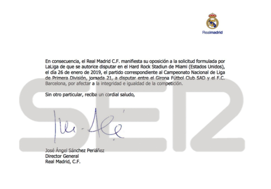 El Real Madrid desmonta los argumentos de Tebas para jugar en Miami