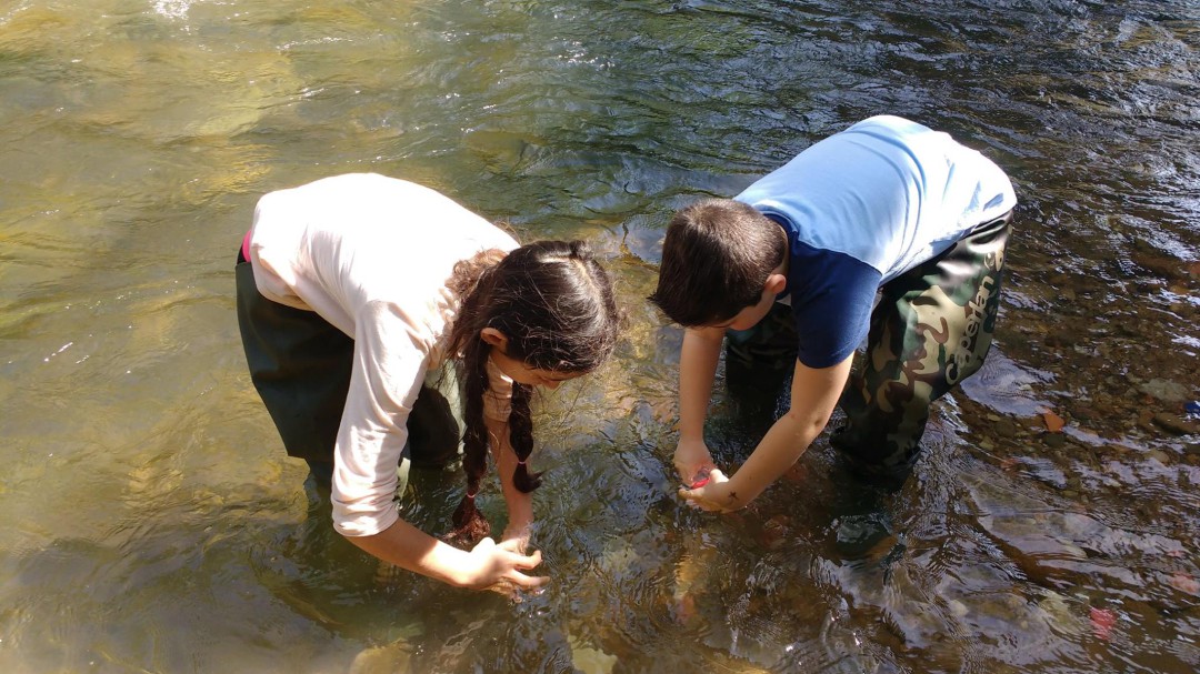 Escolares, a pie de río