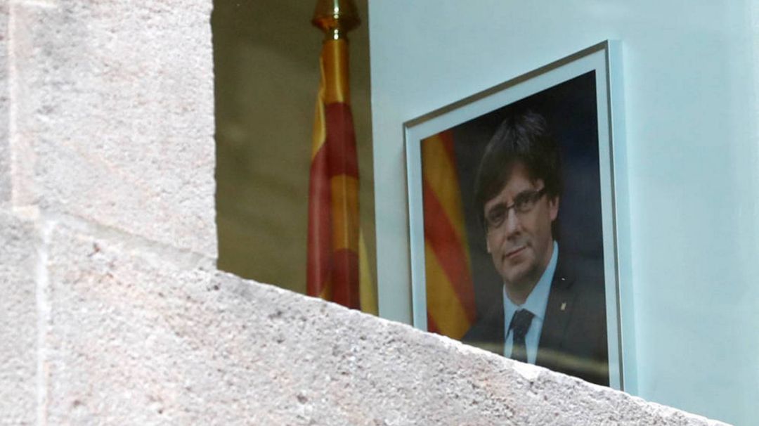 El retrat de Carles Puigdemont en una dependència de la Generalitat El retrat de Carles Puigdemont en una dependència de la Generalitat