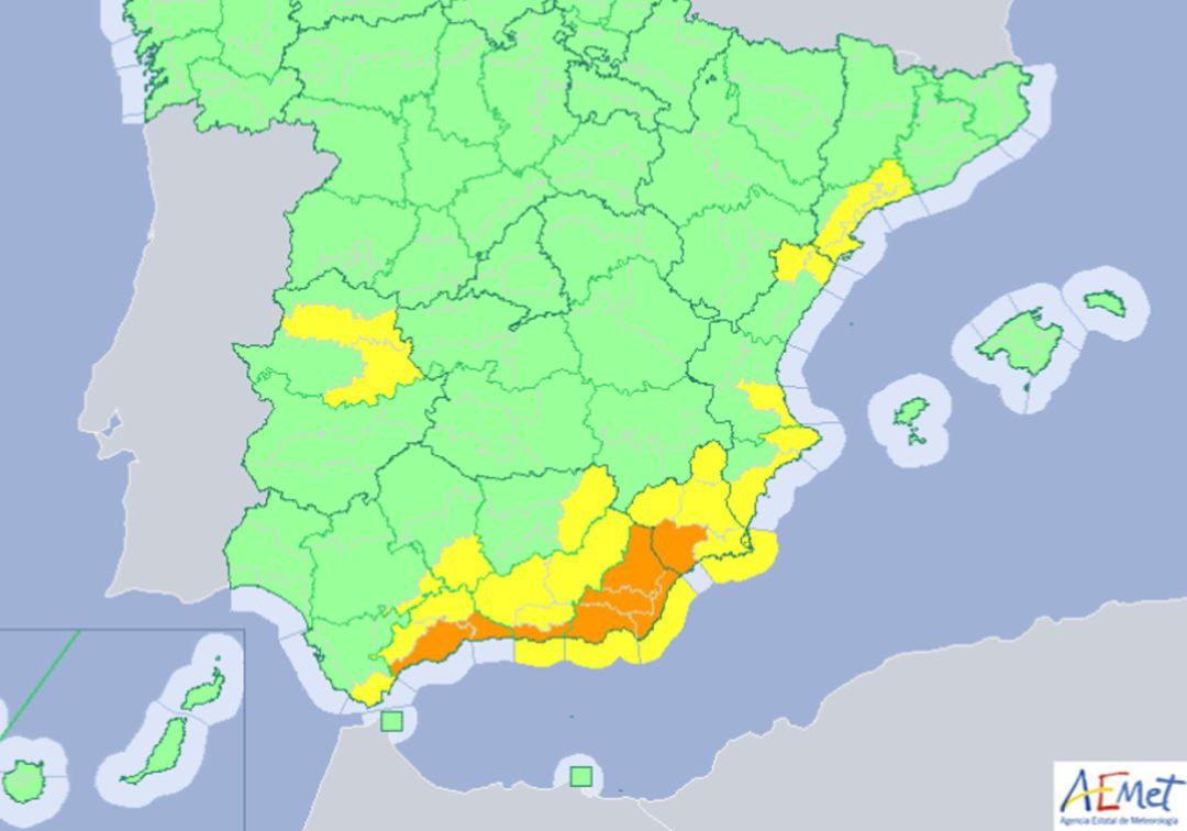 Alerta naranja por lluvias fuertes en la Costa de Granada