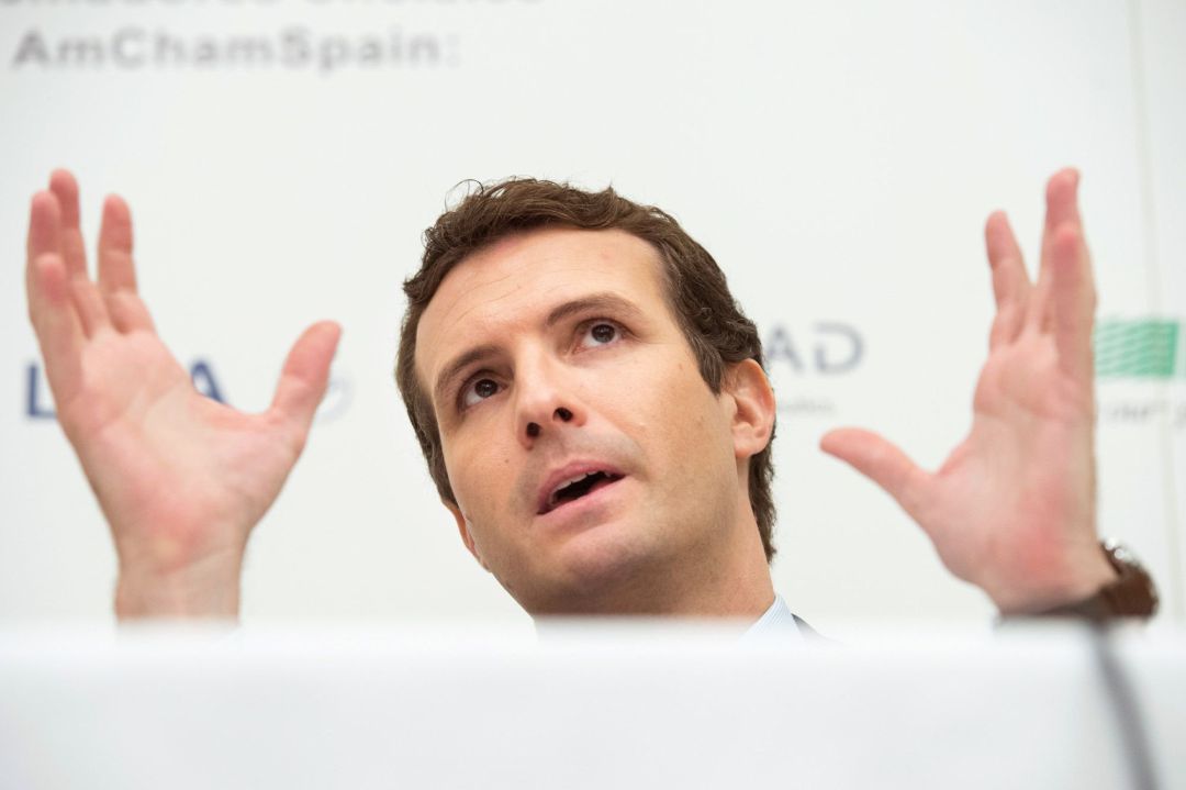El presidente del Partido Popular Pablo Casado, durante su intervención en los Diálogos sobre competitvidad, productividad e internacionalización de la economía española. El presidente del Partido Popular Pablo Casado, durante su intervención en los Diálogos sobre competitvidad, productividad e internacionalización de la economía española.