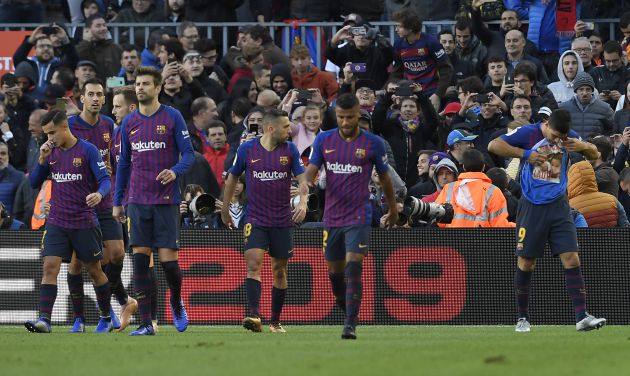 Suárez celebra su gol de penalti. Suárez celebra su gol de penalti.