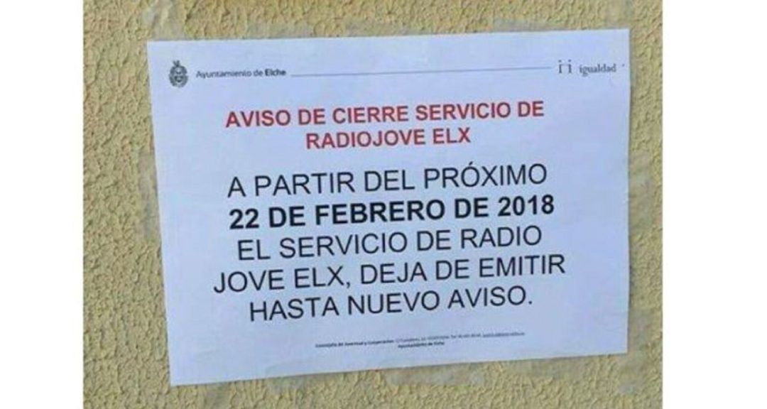 La concejalía de Juventud prevé que Radio Jove Elx vuelva a l'Escoxador en enero La concejalía de Juventud prevé que Radio Jove Elx vuelva a l'Escoxador en enero
