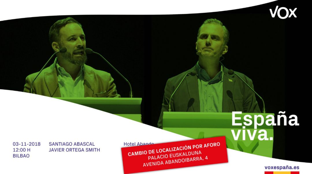 VOX celebrará el sábado un mitin en el Palacio Euskalduna de Bilbao VOX celebrará el sábado un mitin en el Palacio Euskalduna de Bilbao