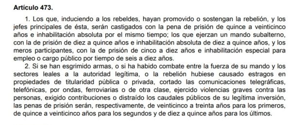 Penas que acarrea el delito de rebelión Penas que acarrea el delito de rebelión